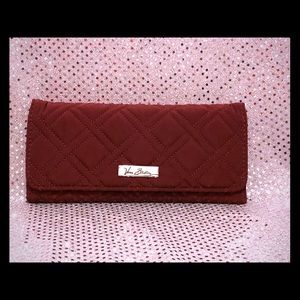 Vera Bradley Trifold wallet in maroon microfiber.